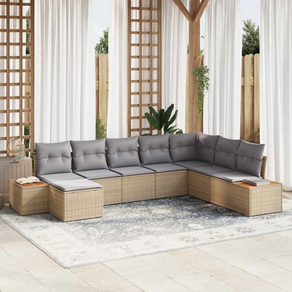 Garden Sofa Set 9 pcs Beige and light gray Polyrattan