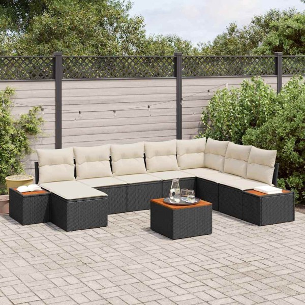 Garden Sofa Set 9 pcs Black and cream Polyrattan