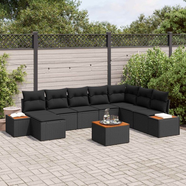 Garden sofa set with pillow 9 pcs Black Polyrattan