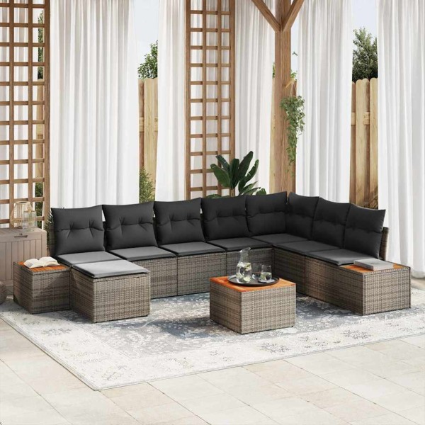 Garden Sofa Set with pillow 9 pcs Gray Polyrattan