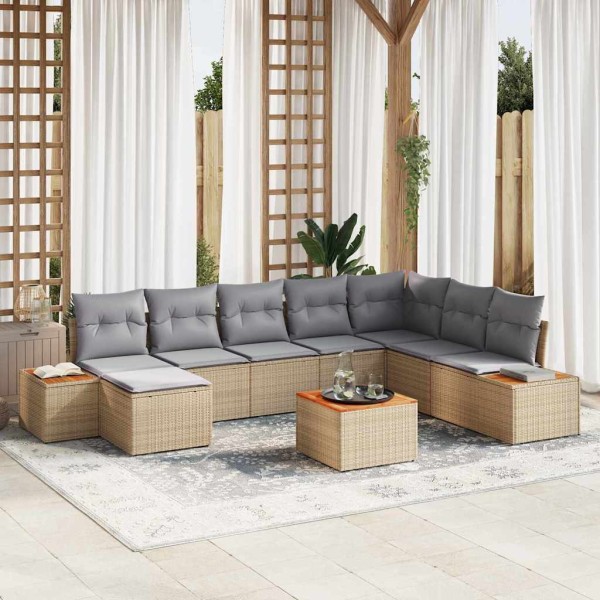 Garden Sofa Set 9 pcs Beige and light gray Polyrattan
