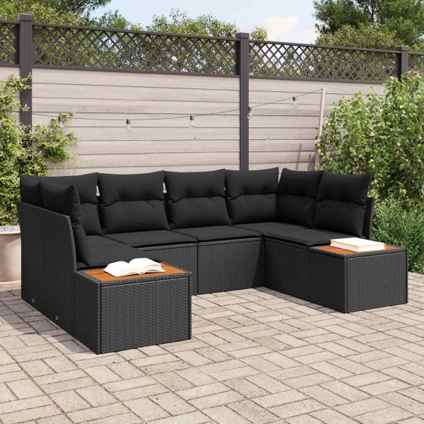 Garden sofa set with pillow 6 pcs Black Polyrattan