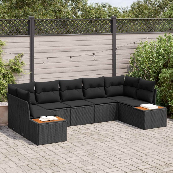Garden sofa set with pillow 7 pcs Black Polyrattan