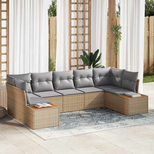 Garden Sofa Set 7 pcs Beige and light gray Polyrattan