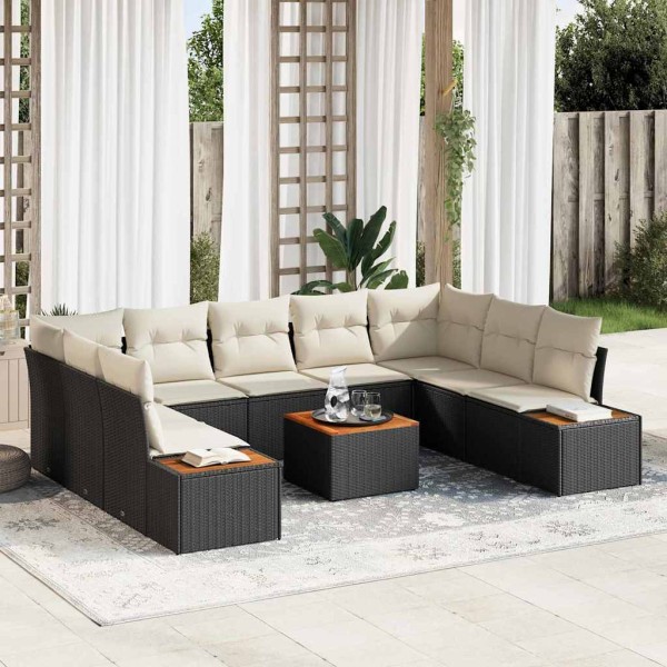 Garden Sofa Set 5 pcs Black and cream Polyrattan