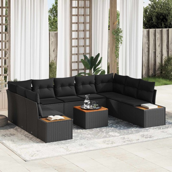 Garden sofa set with pillow 5 pcs Black Polyrattan