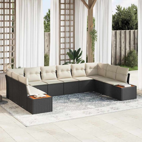 Garden Sofa Set 10 pcs Black and cream Polyrattan