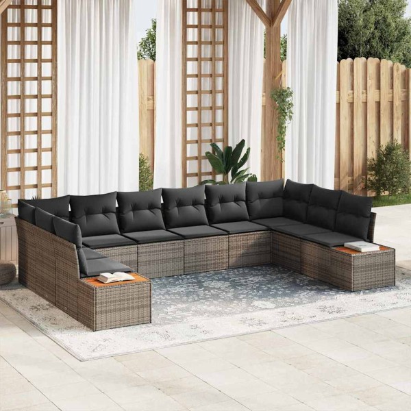 Garden Sofa Set with pillow 10 pcs Gray Polyrattan