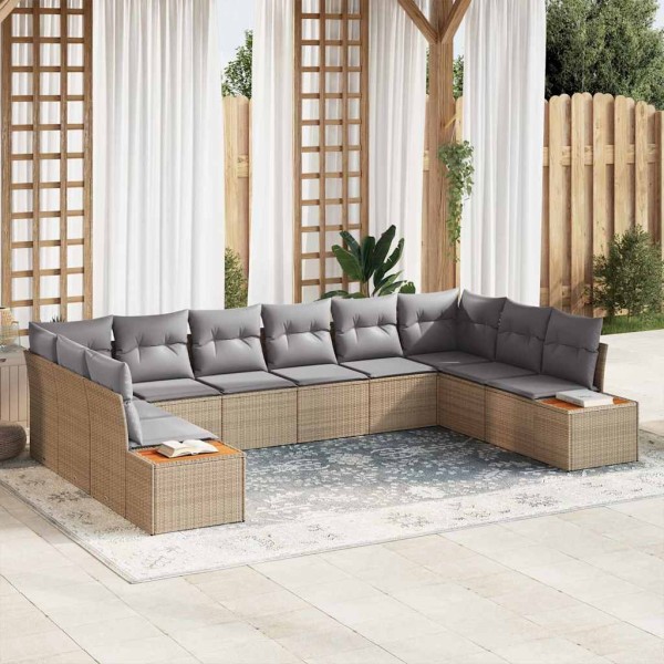 Garden Sofa Set 10 pcs Beige and light gray Polyrattan