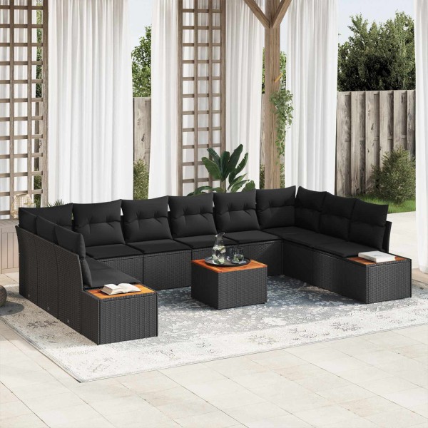 Garden sofa set with pillow 10 pcs Black Polyrattan