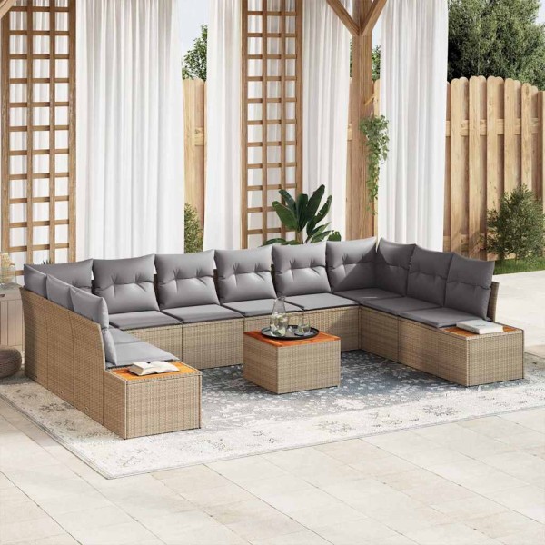 Garden Sofa Set 10 pcs Beige and light gray Polyrattan