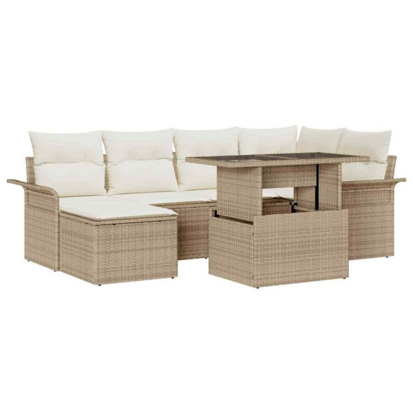 Garden sofa set with pillow 7 pcs Sand poly rattan