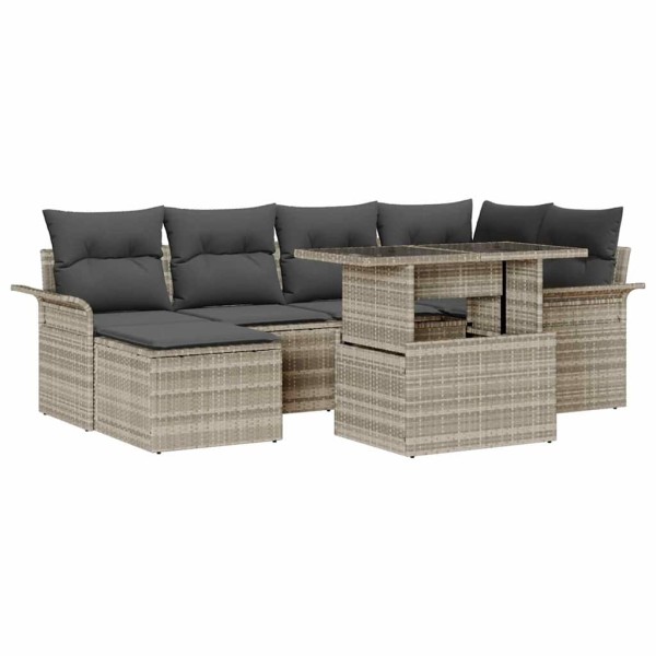 Garden sofa set with pillow 7 pcs Light gray poly rattan