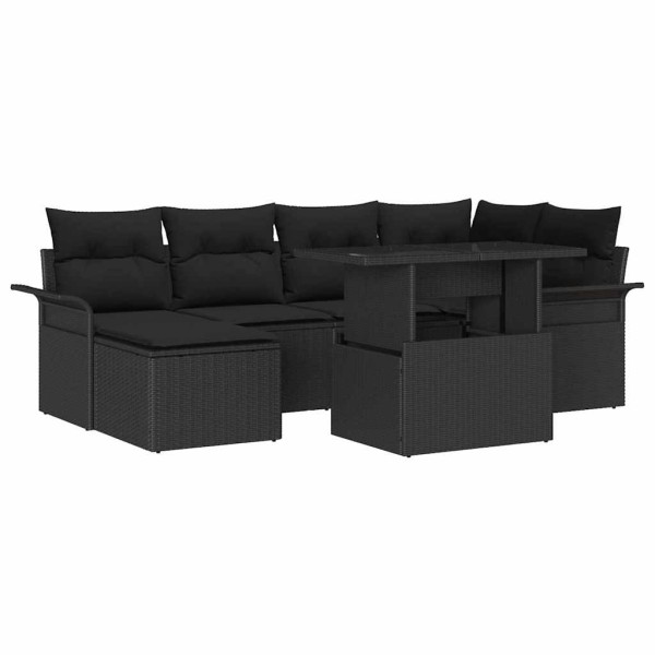 Garden sofa set with pillow 7 pcs Black poly rattan