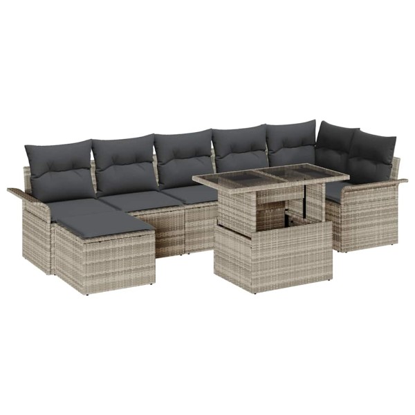 Garden sofa set with cushion 8 pcs Light gray poly rattan