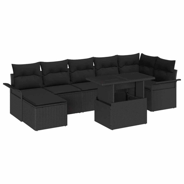 Garden sofa set with pillow 8 pcs Black poly rattan