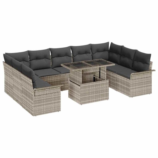 Garden Sofa Set 10 pcs Light gray Poly rattan