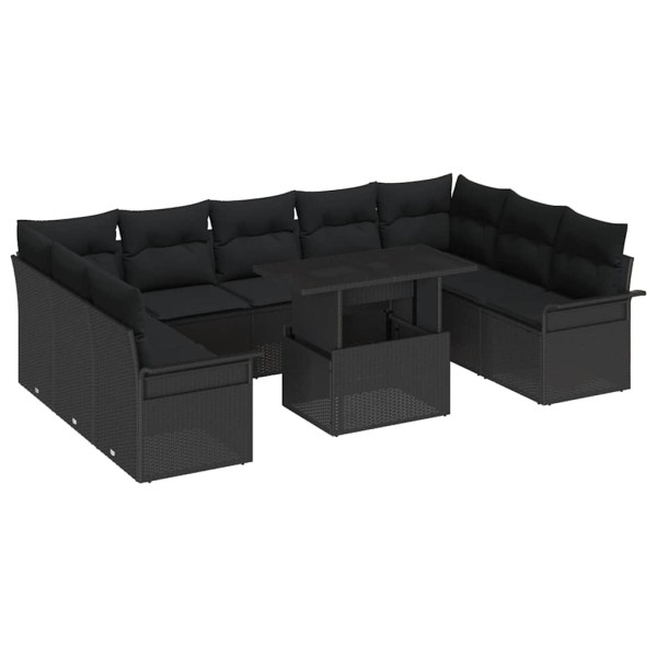 Garden sofa set with pillow 10 pcs Black poly rattan