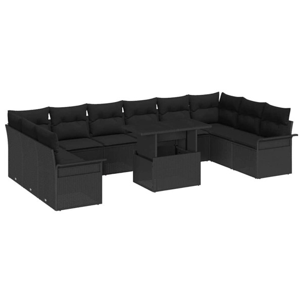 Garden sofa set with pillow 11 pcs Black poly rattan