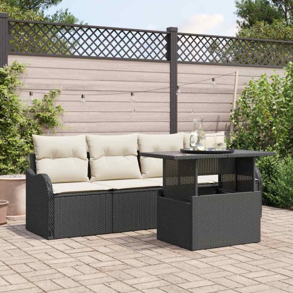 Garden sofa set with pillow 5 pcs Black poly rattan