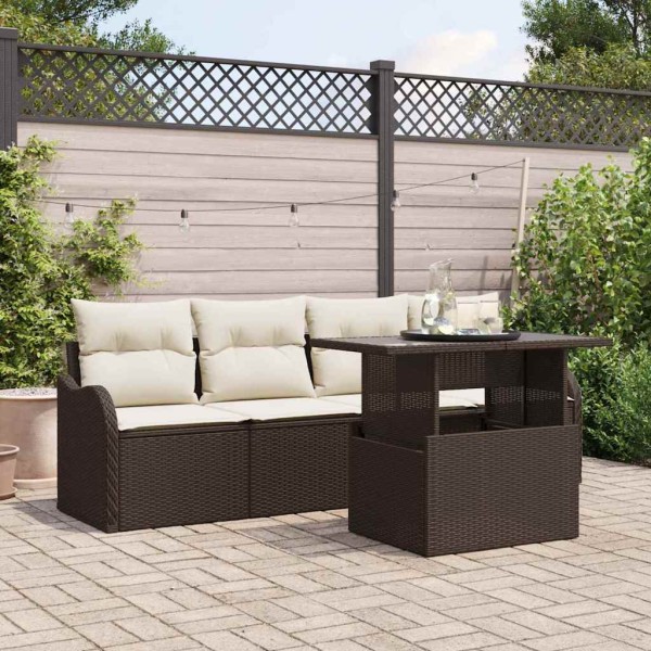 Garden sofa set with cushion 5 pcs Brown poly rattan