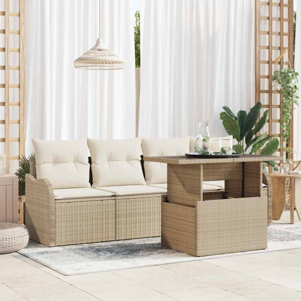 Garden sofa set with pillow 5 pcs Sand poly rattan