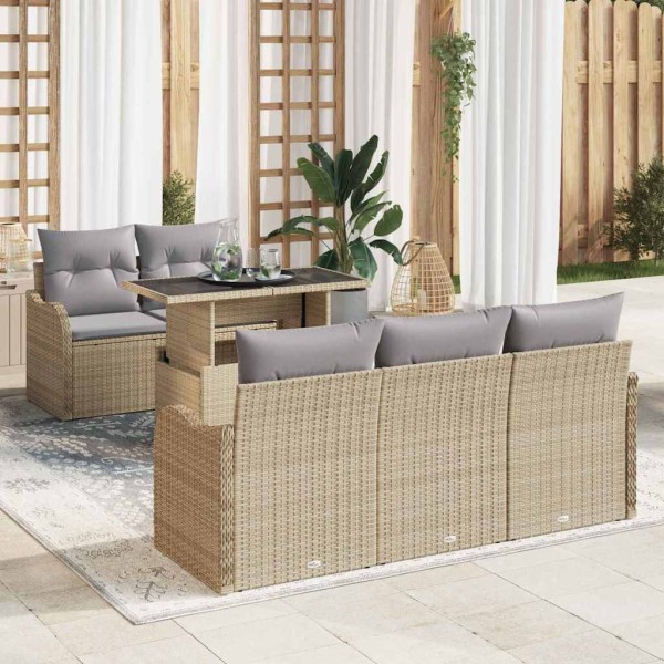 Garden sofa set with pillow 6 pcs Sand poly rattan