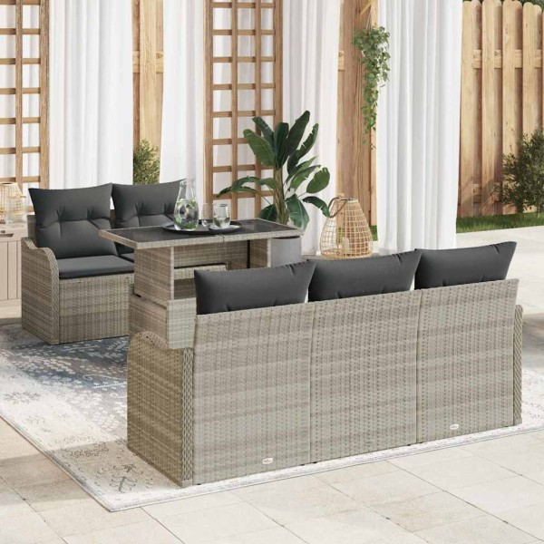 Garden sofa set with cushion 6 pcs Light gray poly rattan