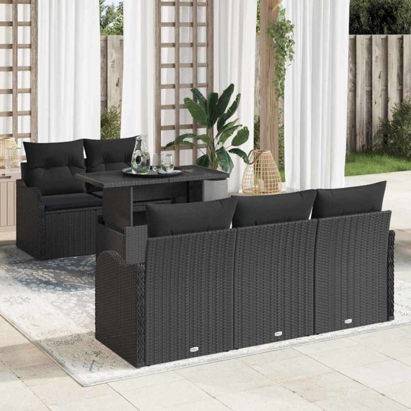 Garden sofa set with pillow 6 pcs Black poly rattan