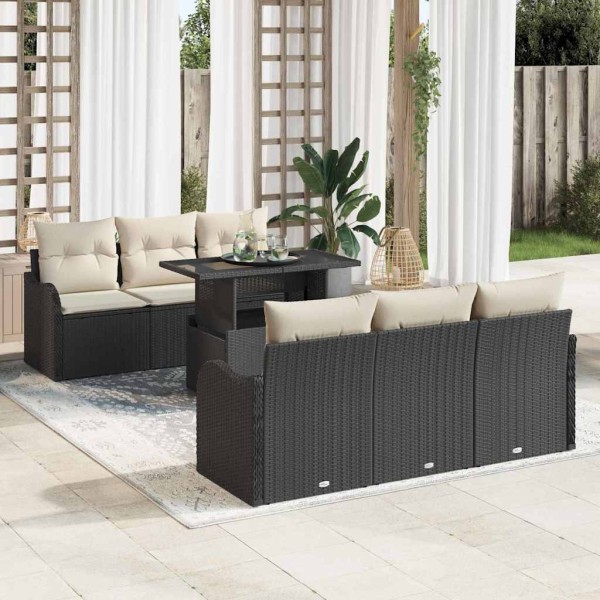 Sodo Sofų Rinkinys su pagalve 7 pcs Juoda Poli ratanas