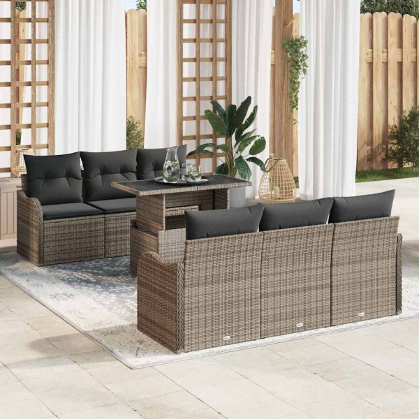 Garden sofa set with pillow 7 pcs Gray poly rattan