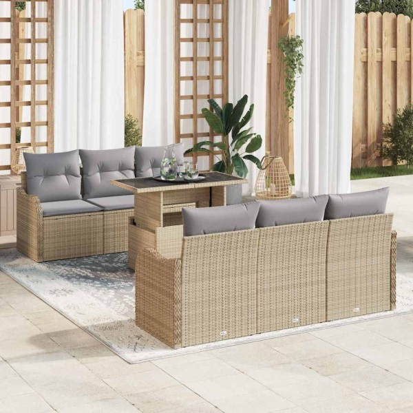 Garden sofa set with pillow 7 pcs Sand poly rattan
