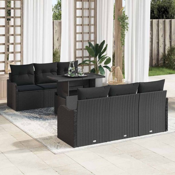 Garden sofa set with pillow 7 pcs Black poly rattan