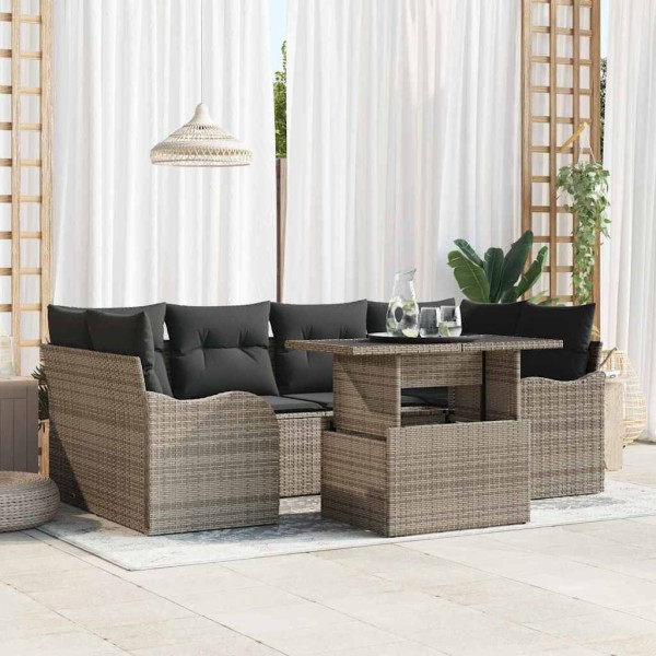 Garden sofa set with pillow 7 pcs Gray poly rattan
