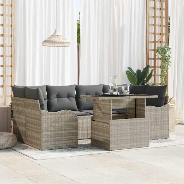 Garden sofa set with pillow 7 pcs Light gray poly rattan