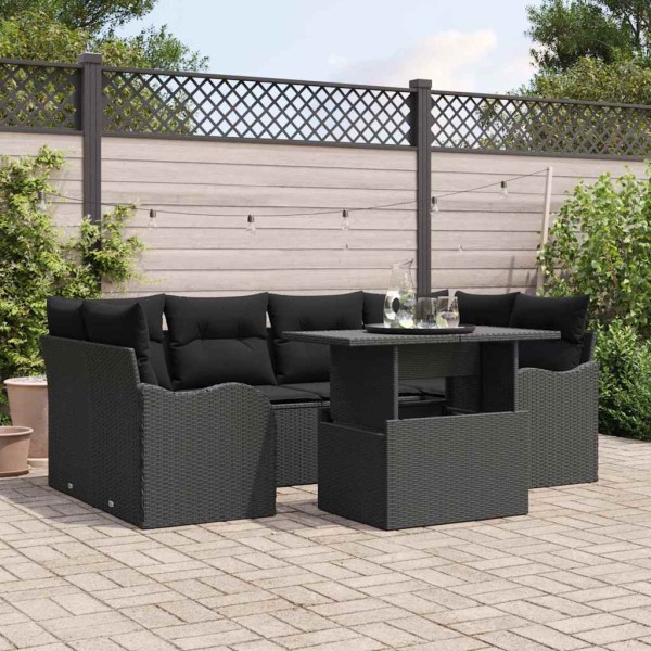 Garden sofa set with pillow 7 pcs Black poly rattan