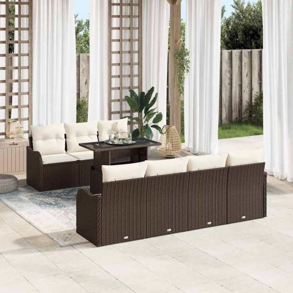 Garden sofa set with cushion 8 pcs Brown poly rattan
