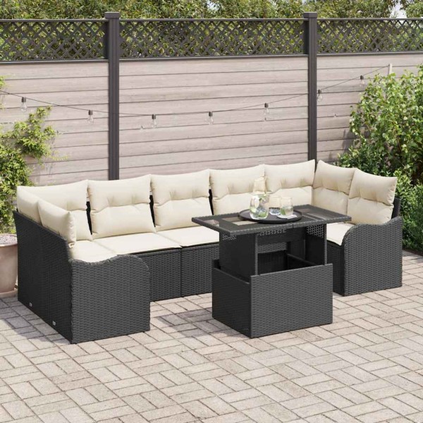 Garden sofa set with pillow 8 pcs Black poly rattan