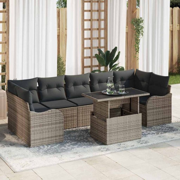 Garden sofa set with cushion 8 pcs Gray poly rattan