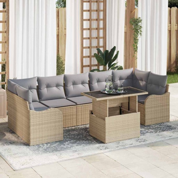 Garden sofa set with cushion 8 pcs Sand poly rattan