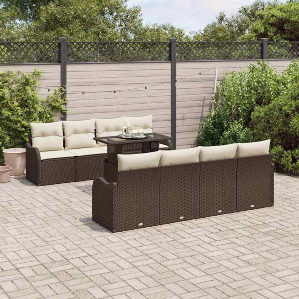 Garden sofa set with cushion 9 pcs Brown poly rattan
