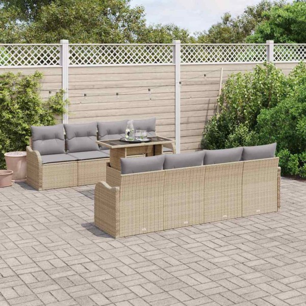 Garden sofa set with pillow 9 pcs Sand poly rattan