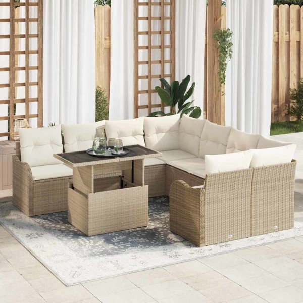Garden sofa set with pillow 9 pcs Sand Polyrattan