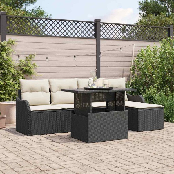Garden sofa set with pillow 6 pcs Black Polyrattan