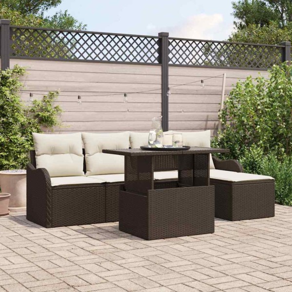 Garden sofa set with pillow 6 pcs Brown Polyrattan
