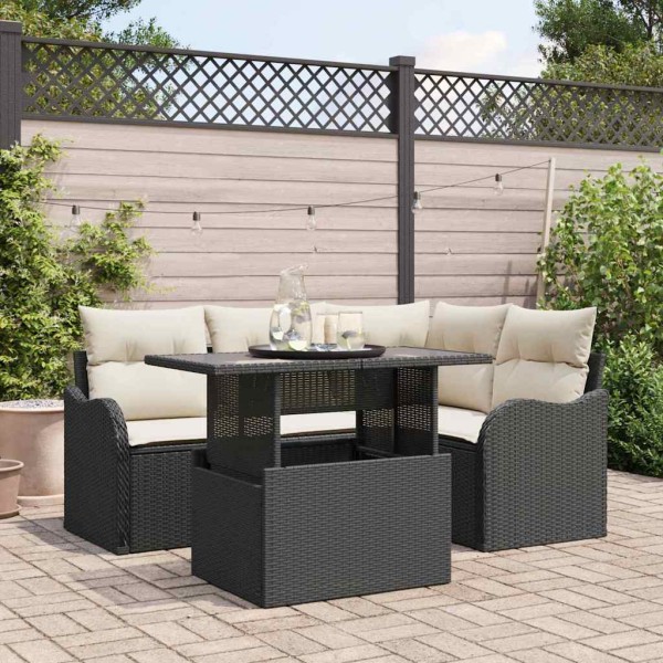 Garden sofa set with pillow 5 pcs Black poly rattan