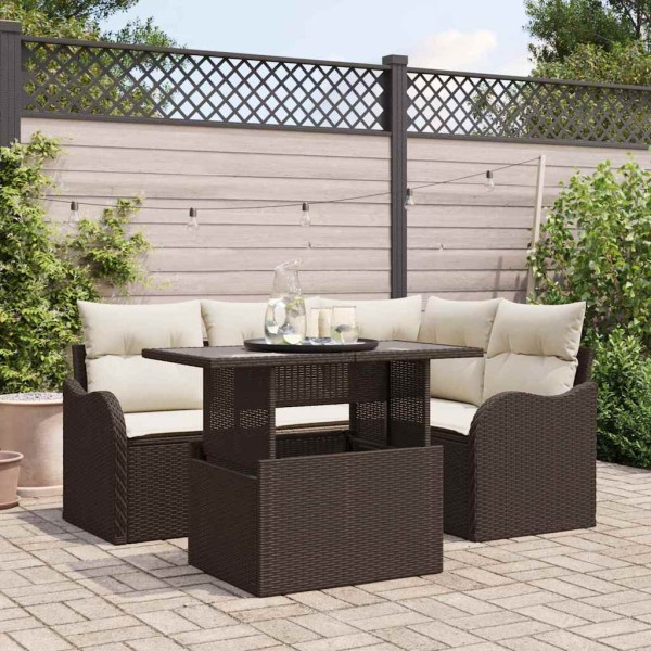 Garden sofa set with cushion 5 pcs Brown poly rattan