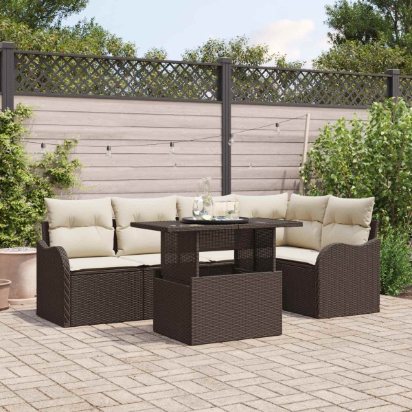 Garden sofa set with cushion 6 pcs Brown poly rattan