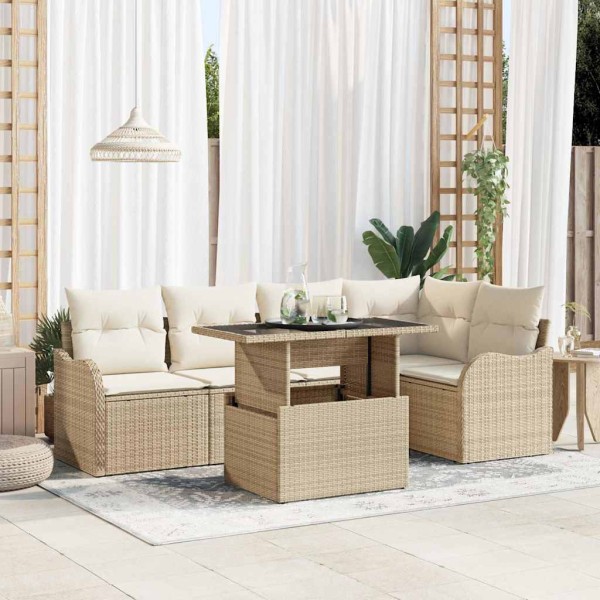 Garden sofa set with pillow 6 pcs Sand poly rattan