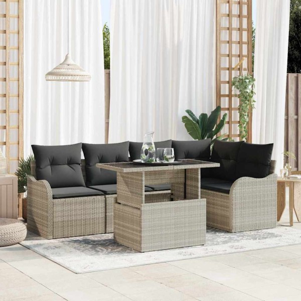 Garden sofa set with cushion 6 pcs Light gray poly rattan